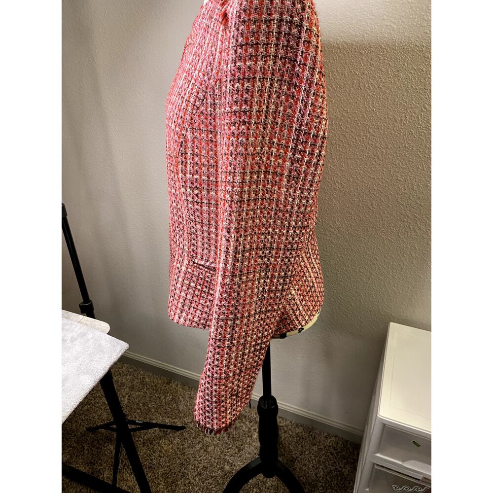 WHITE HOUSE BLACK Tweed Blazer Jacket Women’s 14 Red Pink Woven Preppy EUC - Picture 3 of 16
